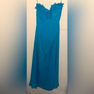David’s Bridal bright blue floral appliqué bodice maxi dress 2 prom wedding